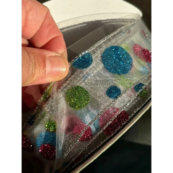 Kirkland Signature Wire Edged Ribbon Glitter Polka Dots Crafting Decorating 1.5" - Picture 1 of 5